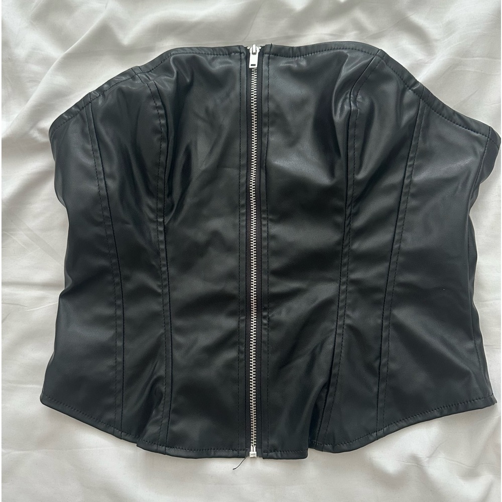 H&M Black Leather Strapless Corset Top - Size: Small - NEW WITH TAGS!!!
